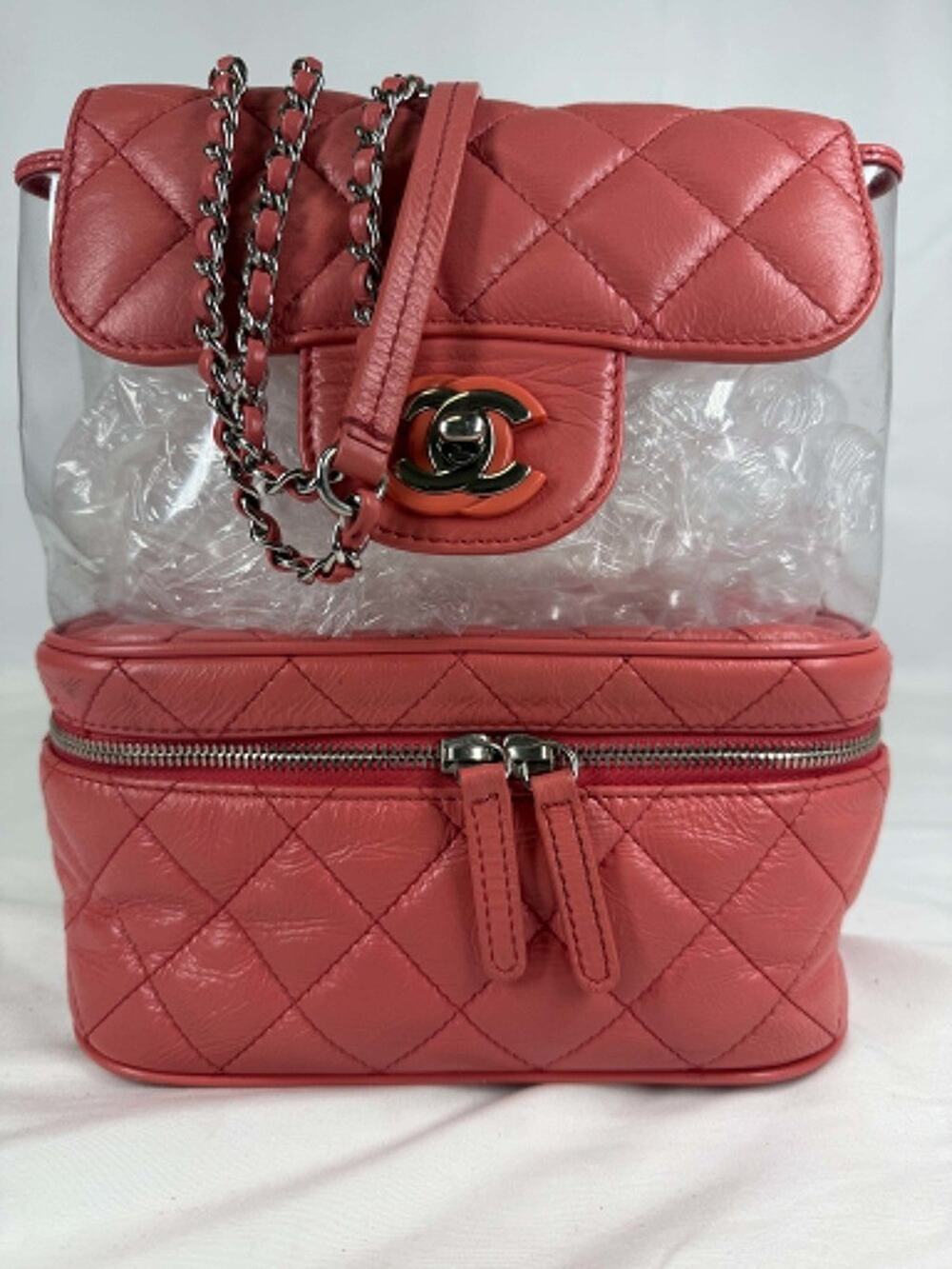 Chanel Quilted Leather and PVC Vanity Shoulder Bag Pink SPB-JB 368316